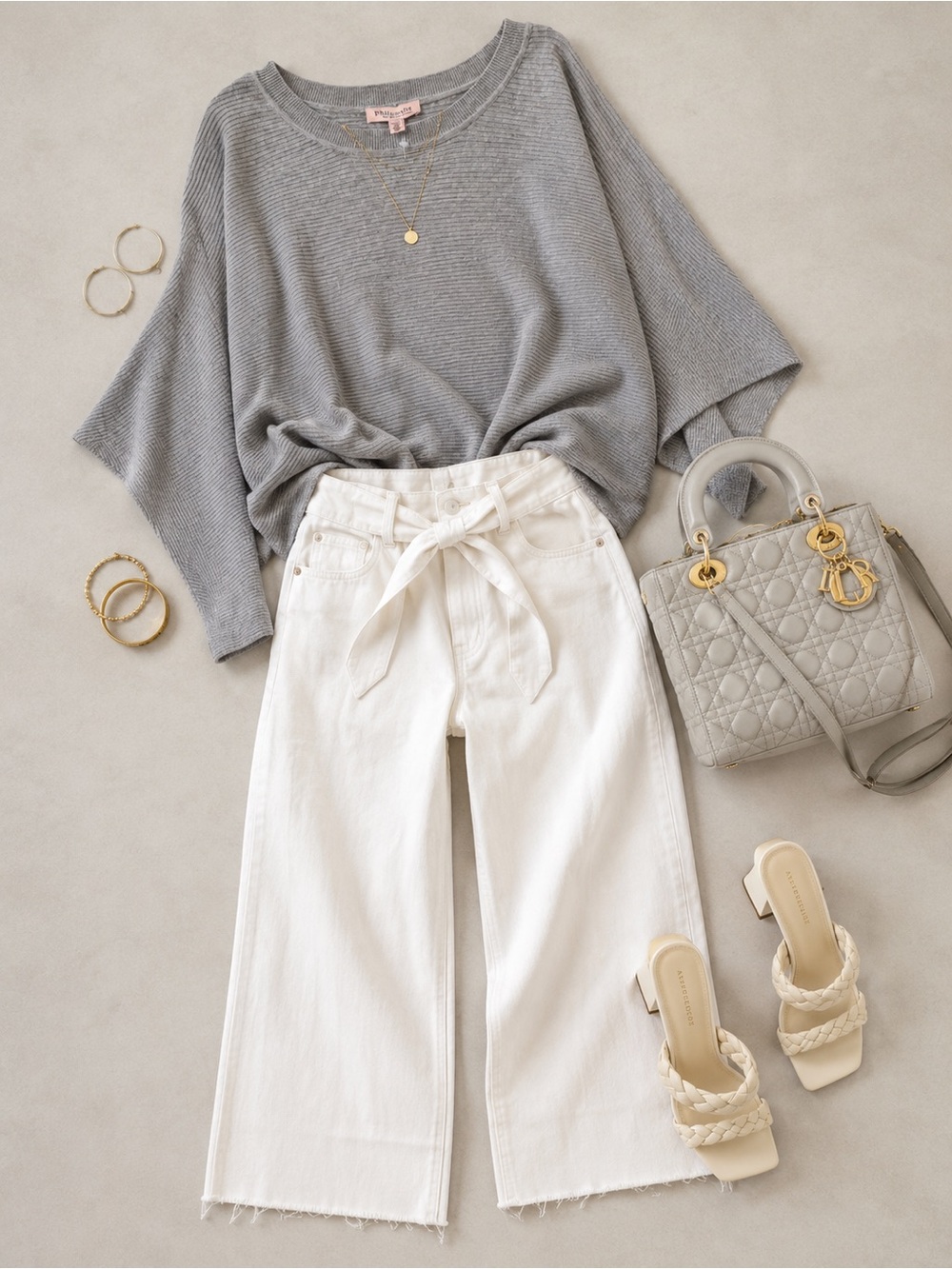 Philosophy Light Gray Ribbed Crewneck Sweater